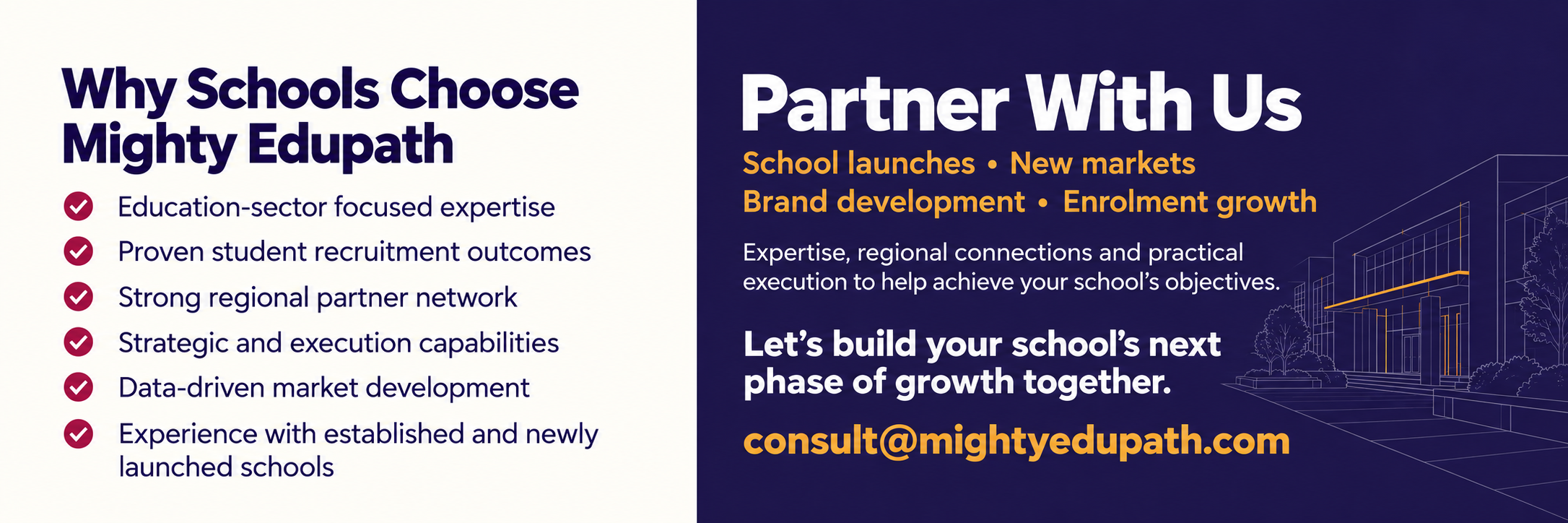 Mighty Edupath education management consulting for school launches, market development and student recruitment. Contact consult@mightyedupath.com.